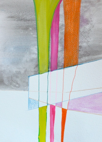 Flatlining, Study No. 1, Watercolor, Gouache, and Ink on Paper